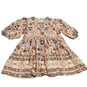 B.O.G. Collective Floral Ruffle Mini indie Bohemian Dress 3/4 Sleeve Printed S